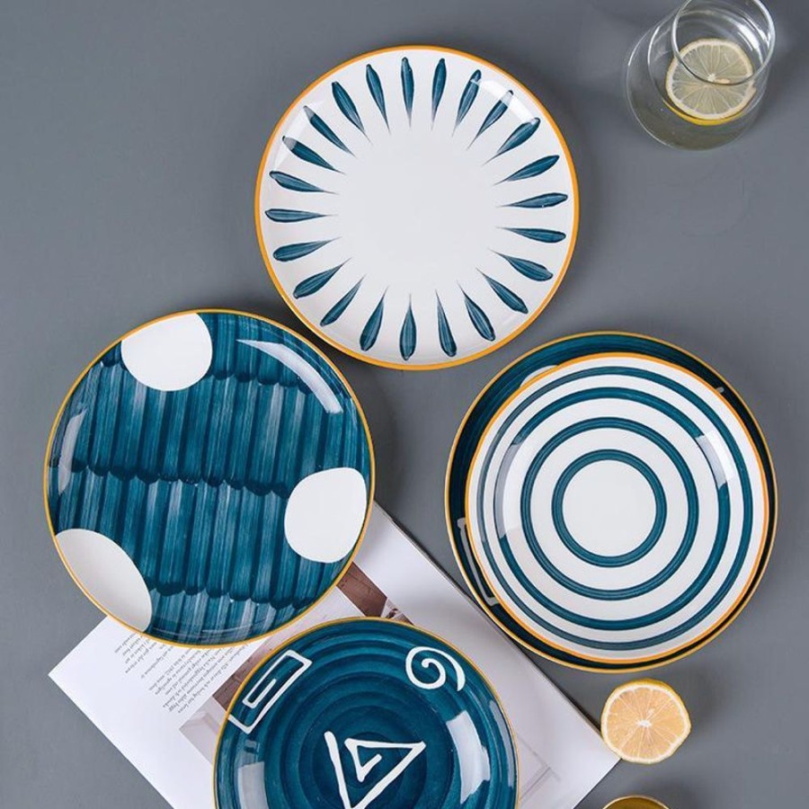 Servewareserveware LUCKY | Fusion Breakfast Plate Blue Plate With White Figures