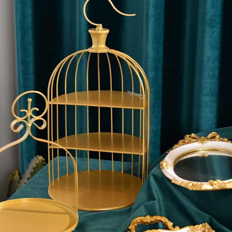 Servewareserveware LUCKY | Bird Cage 3 Tier Cake Stand Golden