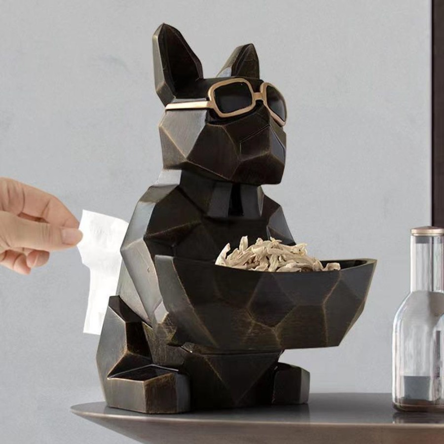 Decor GARY/YCL-005-2023/SEA | Doggo Tissue Box With Storage Figurine Black