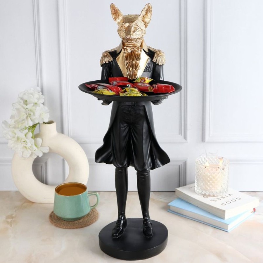 Decor NUGL/23-24/152/LOC | Black Gold Wolf Decor With Tray