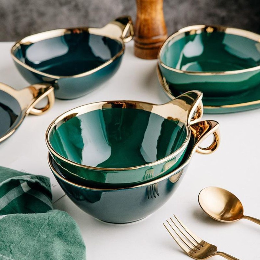 Servewareserveware GARY/YCL-005-2023/SEA | Royal Green With Gold Rim Bowl