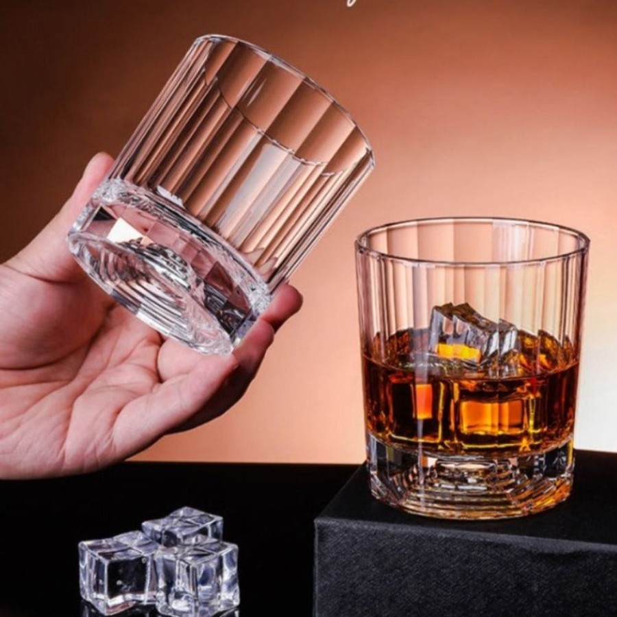 Barware GARY/YCL-005-2023/SEA | Striped Mountain Round Whiskey Glass - Set Of 2