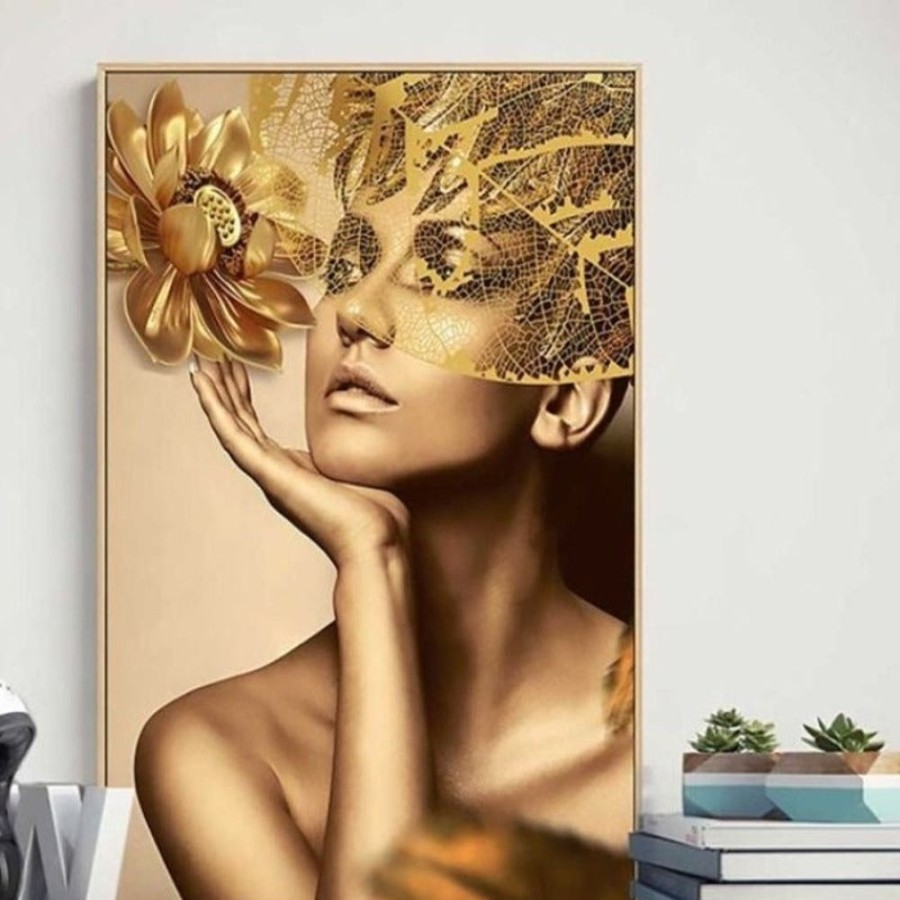 Decor GARY/YCL-020-2023/SEA | Gold Flower Modern Lady Wall Painting