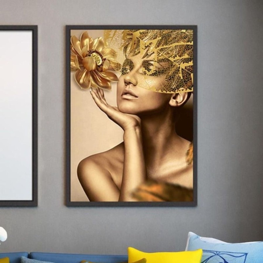 Decor GARY/YCL-020-2023/SEA | Gold Flower Modern Lady Wall Painting