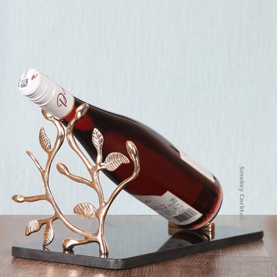 Barware PUIN/0095/23-24/LOC | Marble Bottle Holder With Metal Leaf