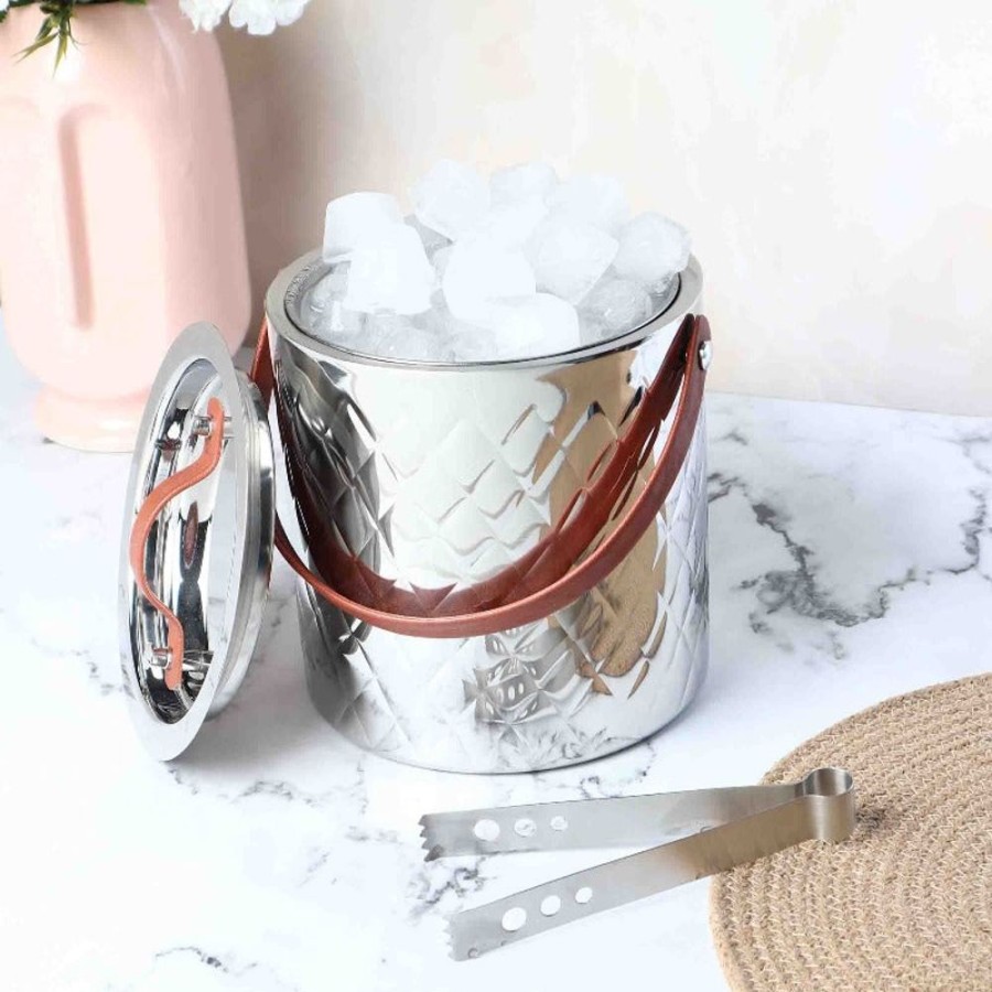 Barware PUIN/0135/23-24/LOC | Leather Handle Ice Bucket With Tong