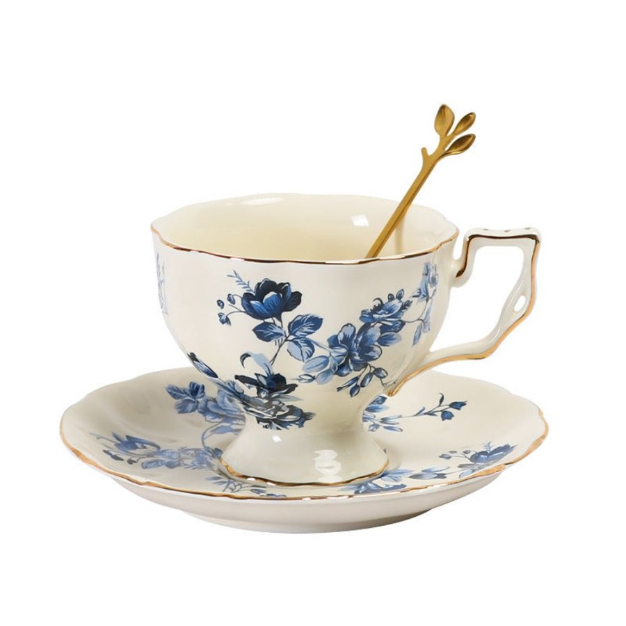 Tea & Coffeetea & Coffee GARY/YCL-020-2023/SEA | Premium Floral High Tea Cup With Saucer - Set Of 2