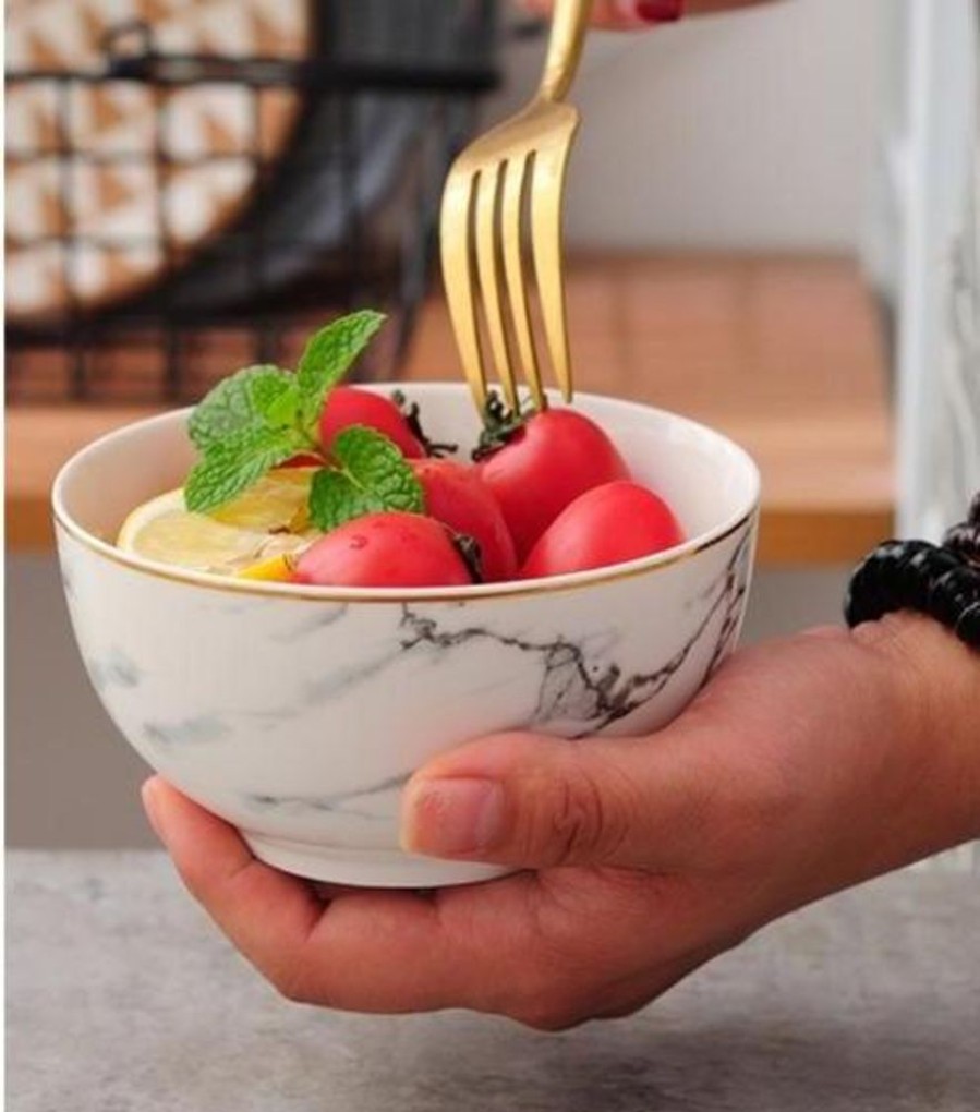 Servewareserveware HOMEY DOMEY SOR | Ivory Ceramic Bowl With Golden Rim White ( Sold Individually)