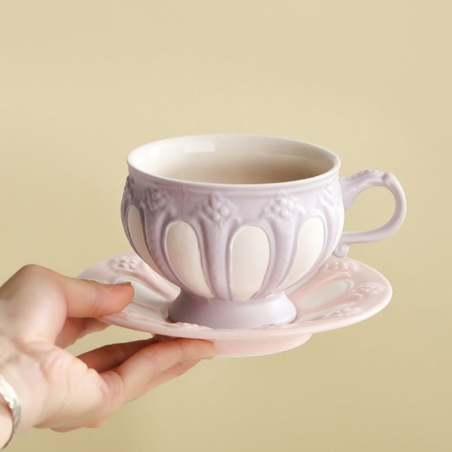 Tea & Coffeetea & Coffee GARY/YCL-020-2023/SEA | French Retro Porcelain High Tea Cup & Saucer - Set Of 2 Purple As Shown In Pic