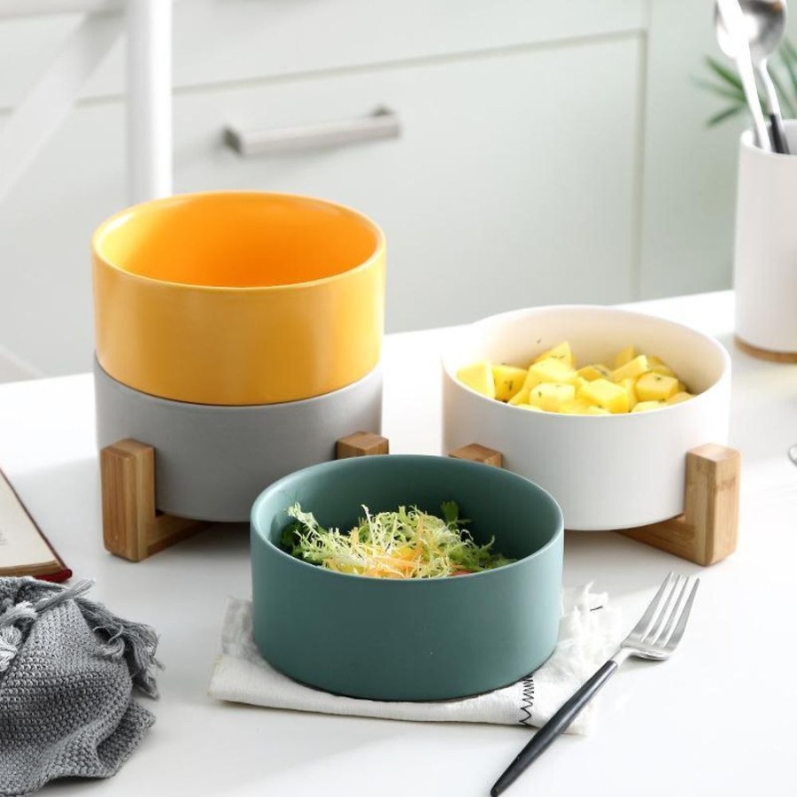 Servewareserveware LUCKY | Kayak Ceramic Bowl With Bamboo Wood Stand