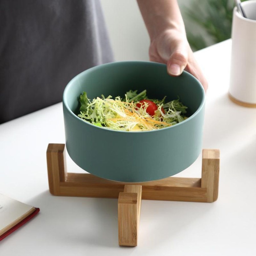 Servewareserveware LUCKY | Kayak Ceramic Bowl With Bamboo Wood Stand