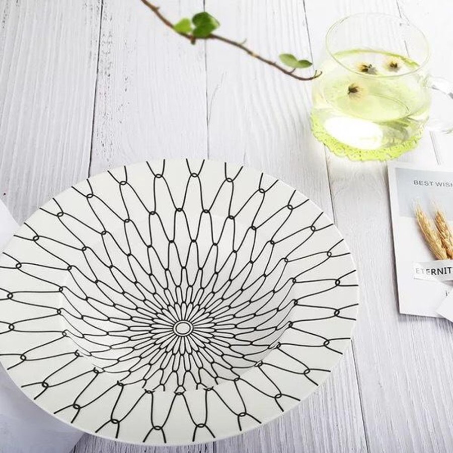 Servewareserveware LUCKY | Saphire Deep Plate White Plate With Black Lines