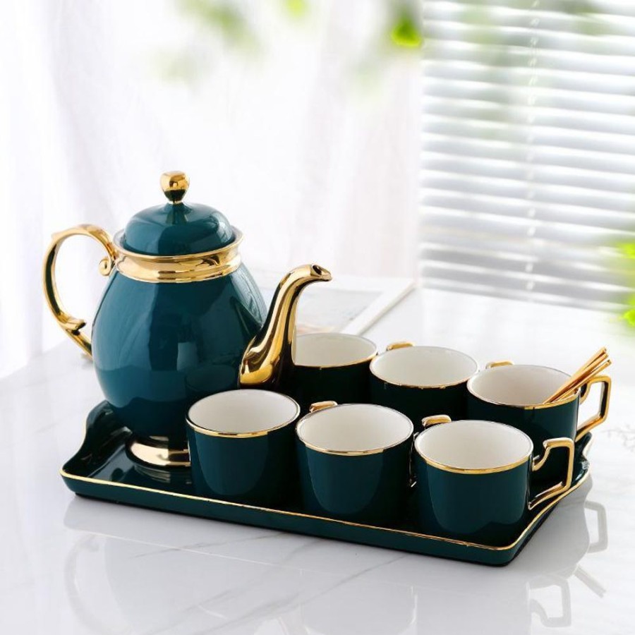 Tea & Coffeetea & Coffee Gaurav | Luxury Ceramic Tea Pot Set Emerald Green