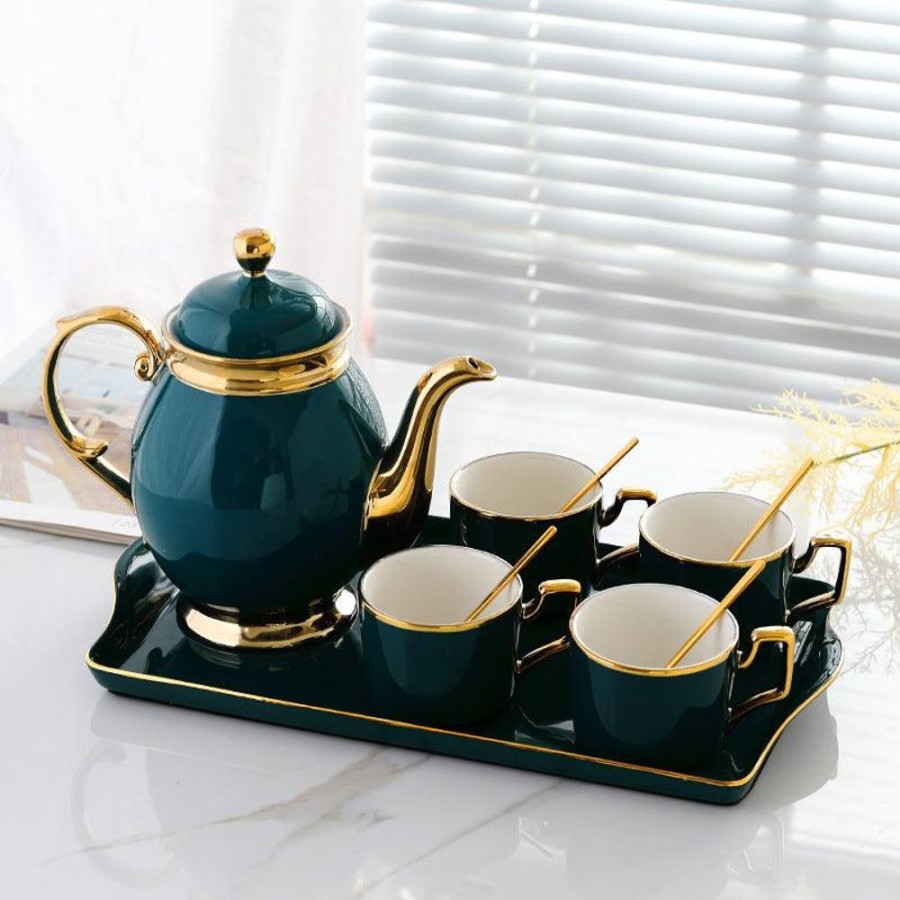 Tea & Coffeetea & Coffee Gaurav | Luxury Ceramic Tea Pot Set Emerald Green